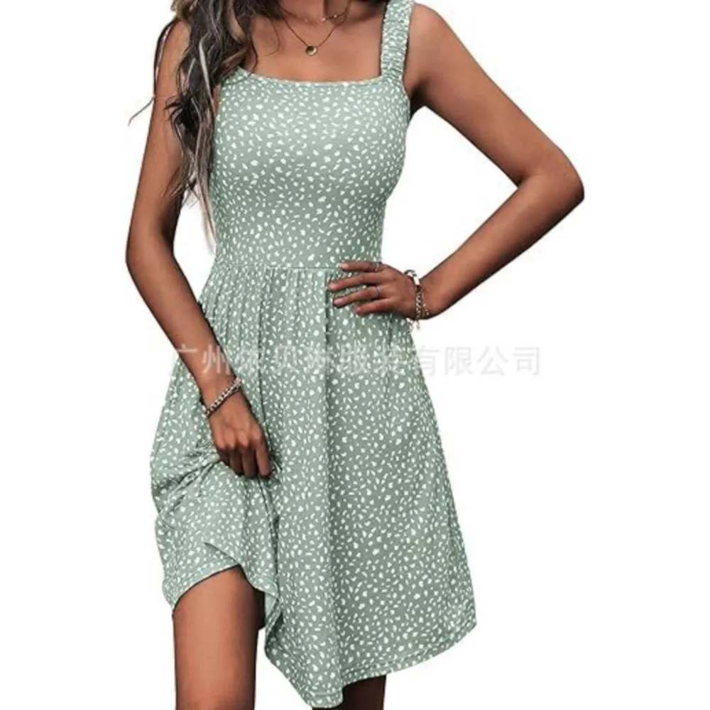 Damen-Sommerkleid, lässig, quadratischer Ausschnitt, mit Taschen, niedliches, ärmelloses, hoch tailliertes A-Linien-Weste-Sommerkleid für Damen 2025,