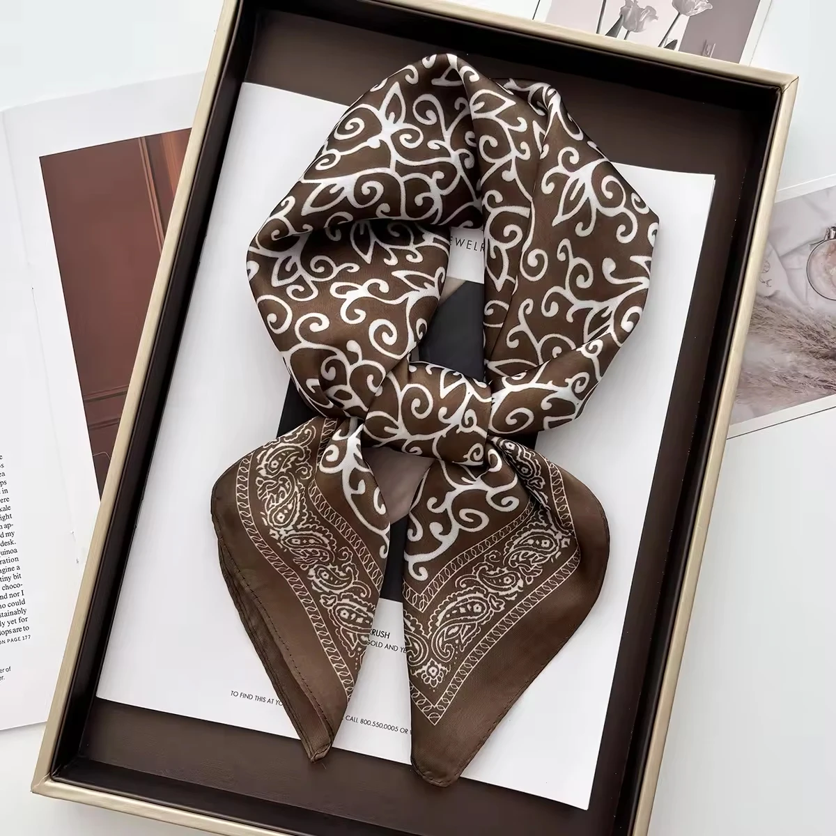1pcs Luxury Square Scarf Cashew Print Bandana Women's Imitation Silk Scarf Casual Decoration 70cm Neckerchief Headband image 4