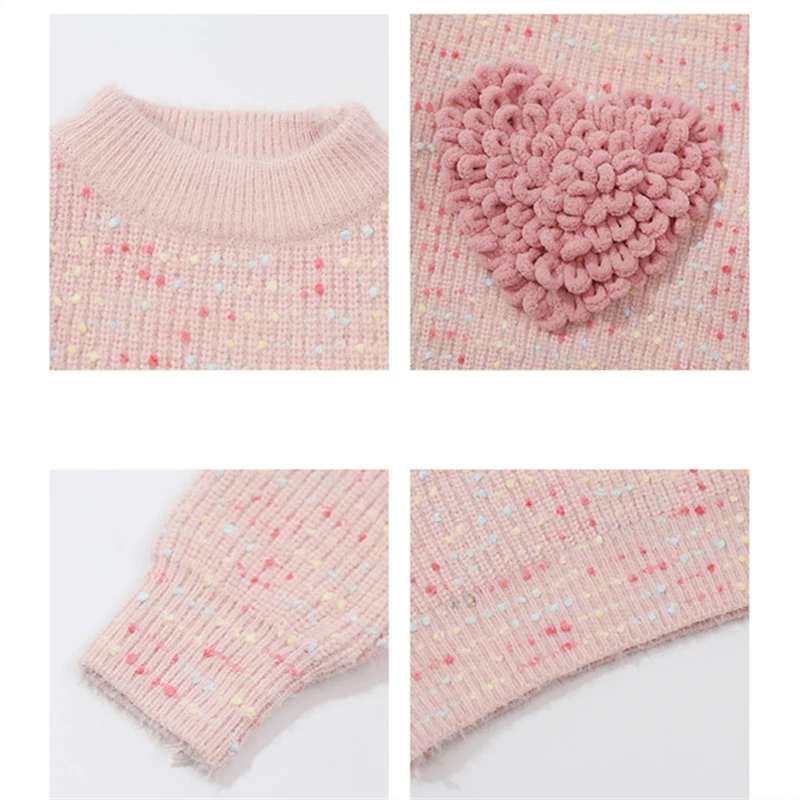 جميل نمط الطفل 3D القلب سترة للأطفال فتاة لطيف لون الحلوى تريكو الخريف ملابس طفل رضيع أزياء محبوك الزي