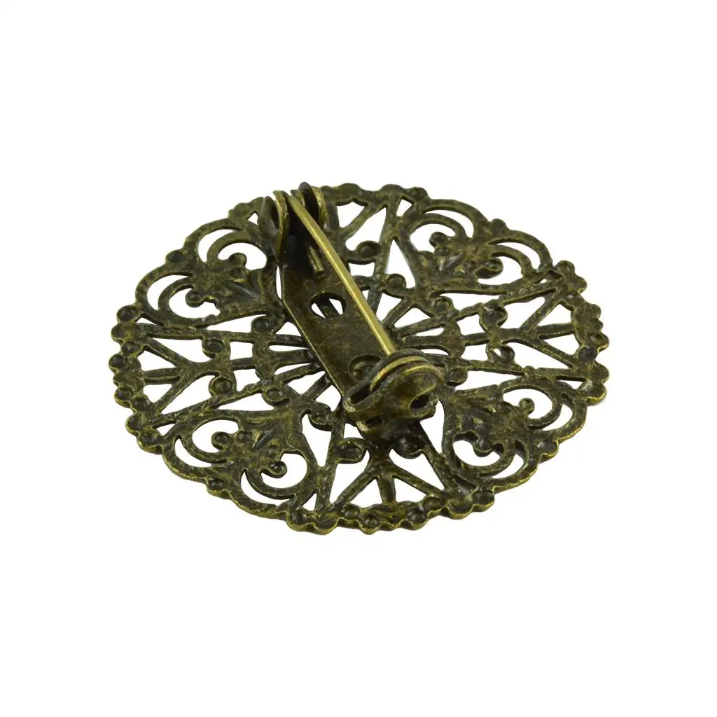 10 Pieces Filigree Empty Brooch Base Round Pins Back Brooches