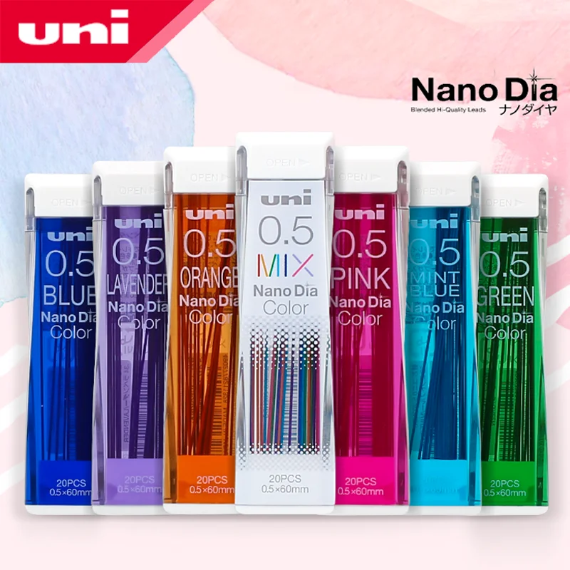 Uni-nano-Núcleo de plomo de grafito 202NDC, lápiz mecánico de colores, recarga de plomo 0,5, papelería de escritura para estudiantes, suministros