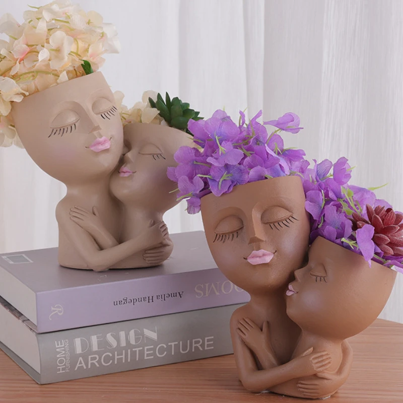 Girls Face Flower Pot Resin Women Head Vase Mother Love Succulent Flowerpot Garden Pots & Planters Home Decoration Outdoor