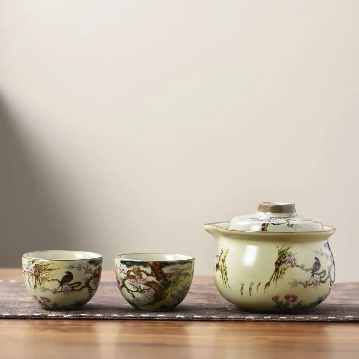 New Tea Set Kung Fu Ceramic Teapot, Covered Bowl Tea Drinking, Light Luxury, High-end 1 Teapot, 2 Teacups