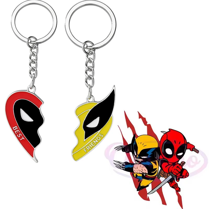 Deadpool Wolverine Cospay Anime Best Friends Keychain Superhero Couple Heart Pendant Keyrings Accessories Gifts for Men Women