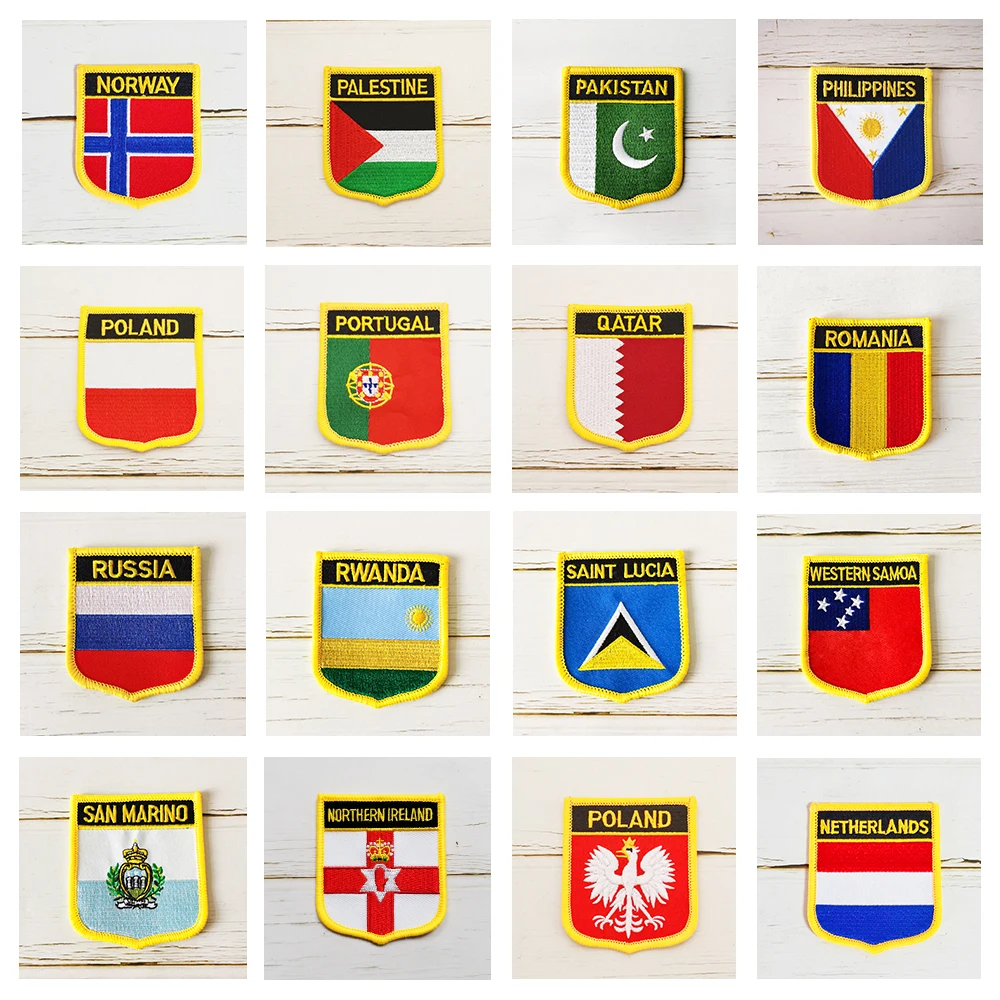 National Flag Shield Embroidery Patch Badge All Over the World 6*7cm NETHERLANDS RUSSIA PORTUGUESA  PHILIPPINES POLAND ROMANIA