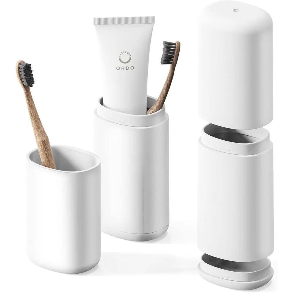 Compact Travel Toothbrush Case with Built-in Toothpaste Holder and Mouthwash Cup for Oral Hygiene on the Go