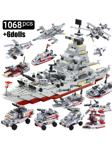 Navy War Chariot Ship Army Boat Plane Model Warships Building Blocks Compatible With Lego  Construction Set for Boys Bricks Toys