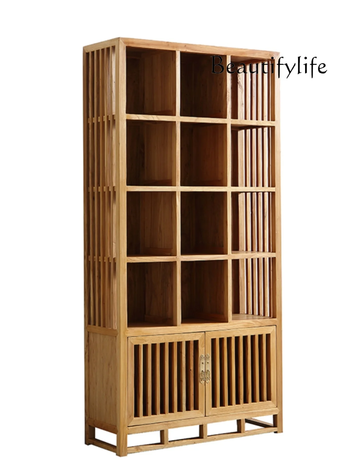 

New Chinese Style Bookcase Old Elm Antique Solid Wood Bookshelf Display Shelf Tea Shelf Storage Shelf