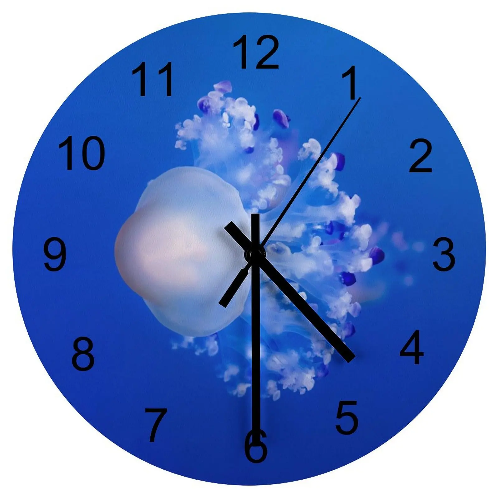 

Farm Wall Clock Underwater world jellyfish Clocks 12 inch Silent Wood Round 3D Display Trend Minimalist