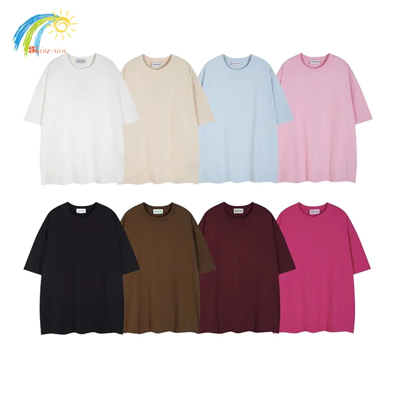 Men Women Casual Solid Color Basic Short Sleeved Tee Top Quality Cotton 230GSM Black White Pink Green Brown Blue Apricot T-Shirt