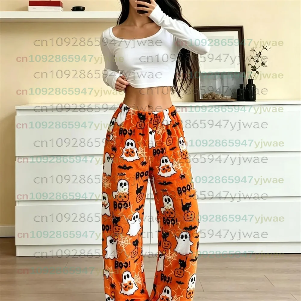 2026 Herren Damen Neue Flanell-Geister-Kürbis-Halloween-Pyjamahose Niedliche Spukhafte Lounge-Hose Herbst/Winter Schlafanzug Halloween-Geschenk – Detail 5