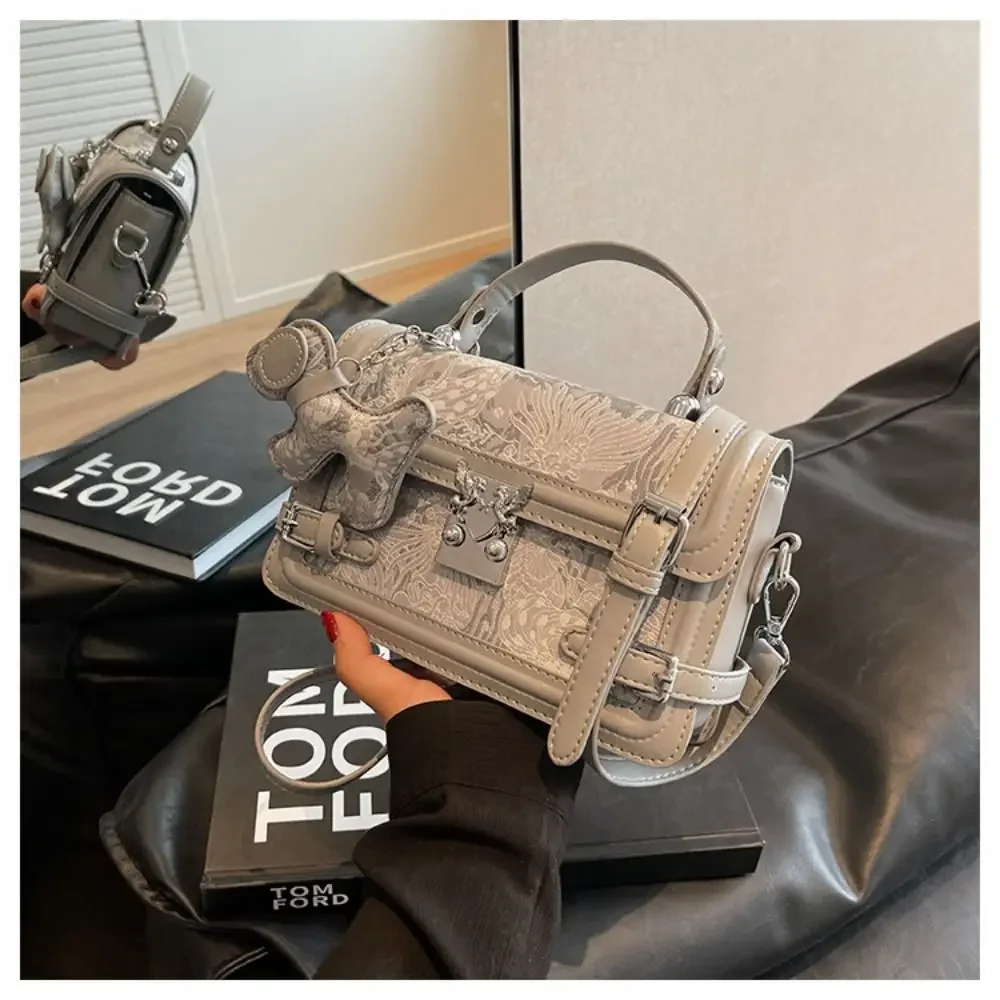 

Cute Embossed Shoulder Bag Metal Buckle Exquisite Underarm bag Square Tote Bag