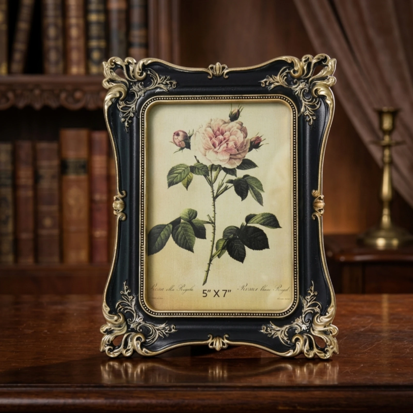 Baroque Picture Frame Vintage Tabletop Picture Frame Decorative Gold-Toned for Mantel, Bookshelf