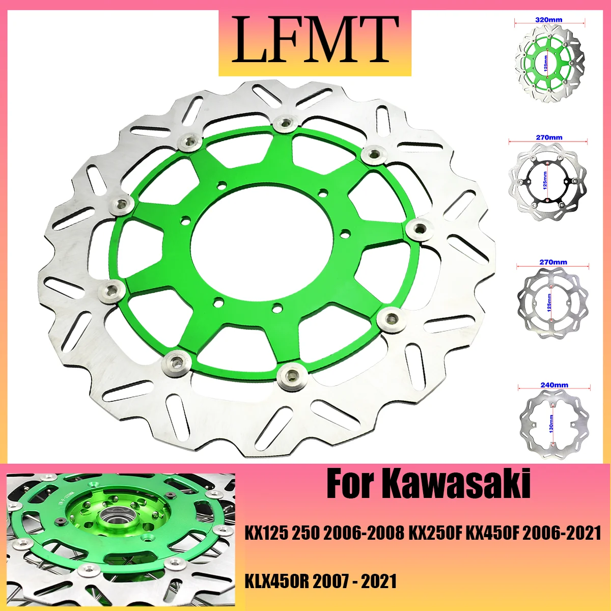 

Motorcycle 320mm Front Floating Brake Disc Rotor part For Kawasaki KX KLX KX125 KX250 KX250F KX450F KLX450R 2006-2019 2020 2021
