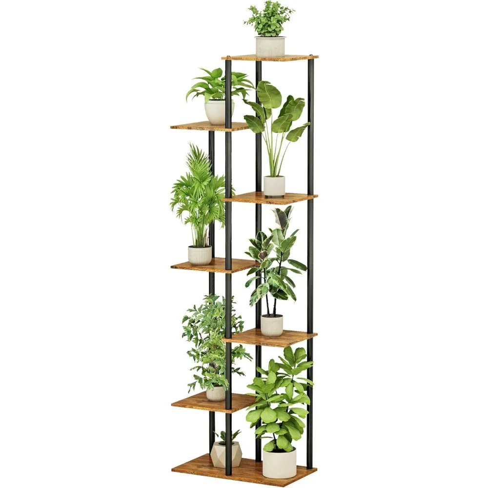 Indoor Metal Plant Rack, Multiple Flowerpot Height, Plant Supports, Simple Brown Color, 7-Story, 8-pot