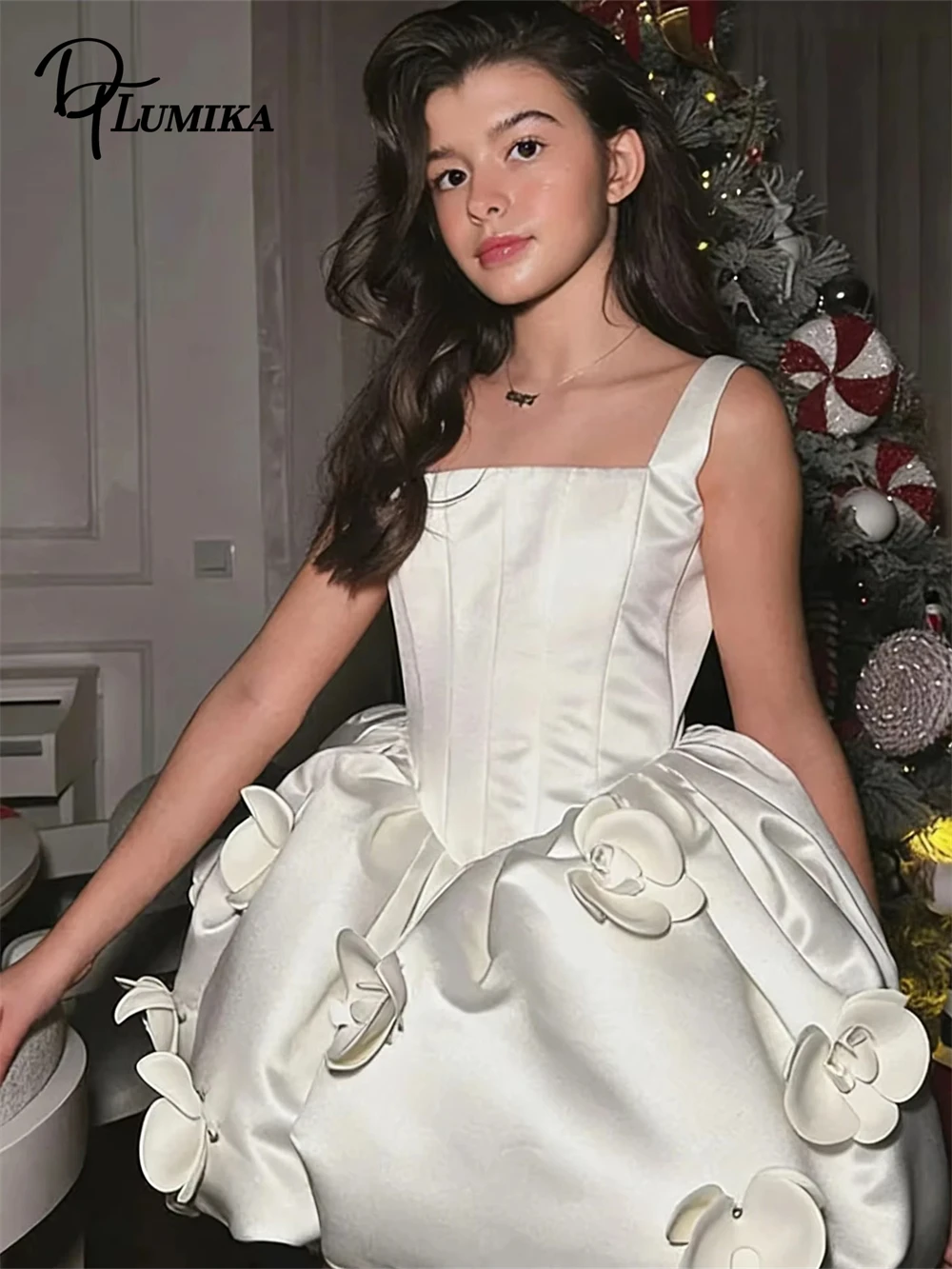 Vestido de Festa Curto Floral 3D DTLumika para Mulheres, Vestido de Noite com Decote Quadrado e Saia Godê, Vestido Mini para Coquetel e Balada