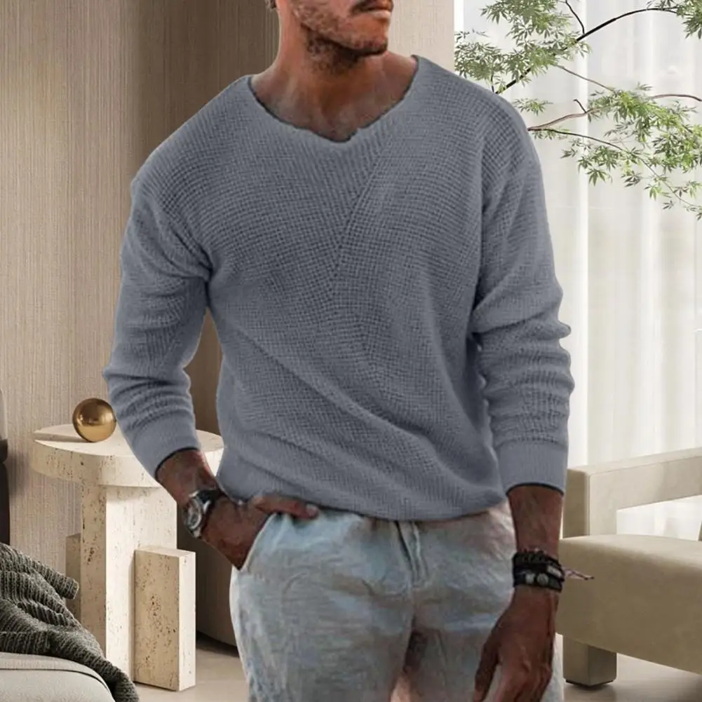 

Casual Men Sweater Men's V Neck Knitted Sweater with High Elasticity Loose Fit for Fall Winter Casual Wear