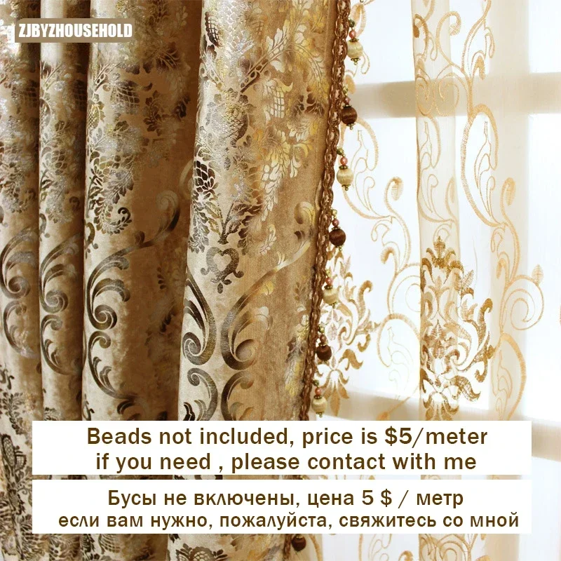 Gold Curtains for Living Dining Room Bedroom Luxury European Sheer Embroidered Tulle Print Shading Windows Backdrop Customize