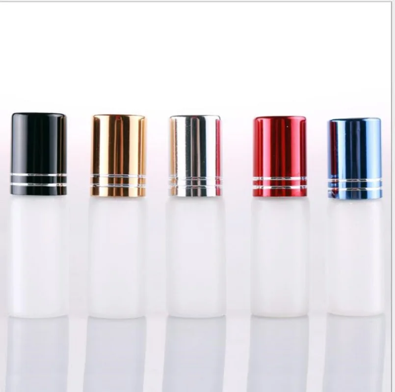 

5ML frosted glass bottle steel ball roll on for eye cream, perfume,essential oil/lip gloss/honey skin care cosmetic