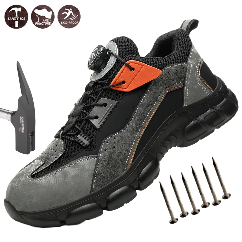 Rotating Buttons Safety Shoes Men Waterproof Work Boots Men Anti-smash Anti-puncture Protective Shoes Steel Toe Boots for Men