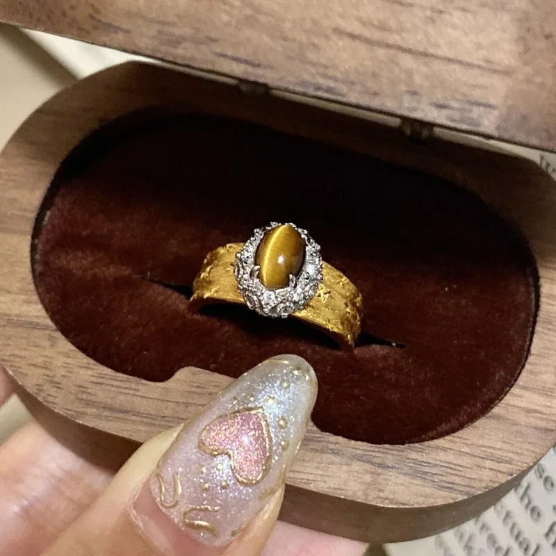 ميلارد ريترو لايت فاخر بيضاوي عين النمر حجر مفتوح حلقة متخصصة شخصية الموضة مجوهرات راقية متعددة الاستخدامات #2