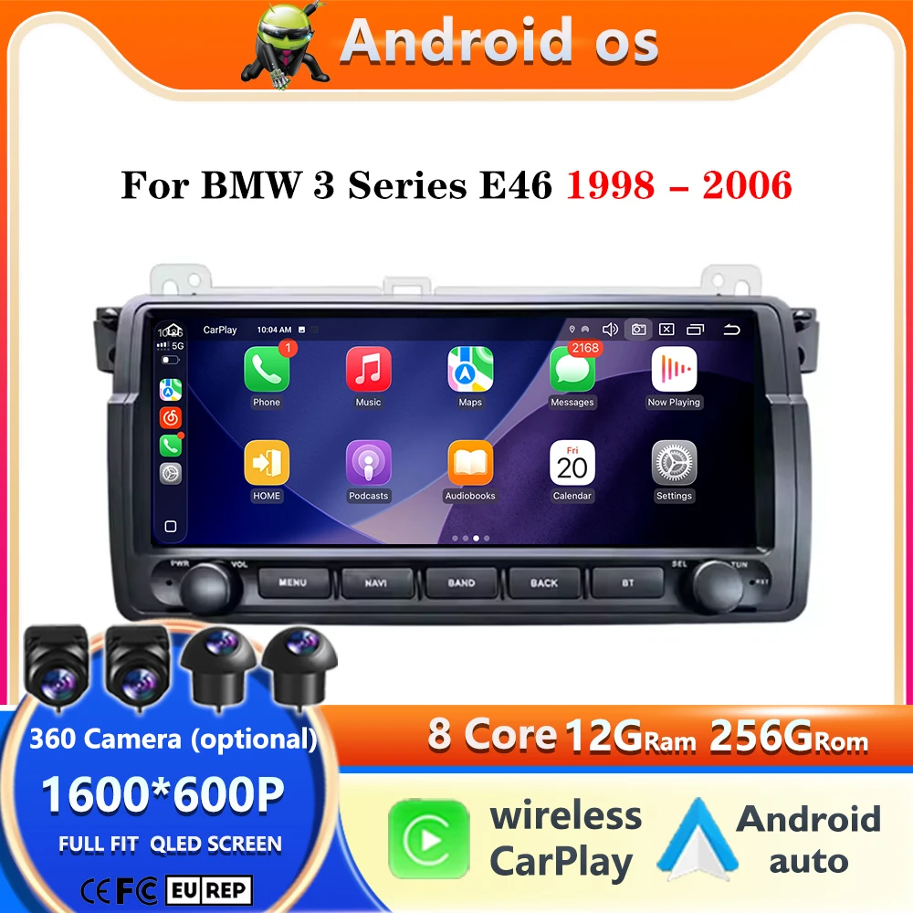 Radio Multimedia para Auto con Pantalla Táctil de 9.3'' para BMW Serie 3 E46 1998-2006, CarPlay Inalámbrico, Bluetooth, GPS, Navegador, Android Auto, Wifi