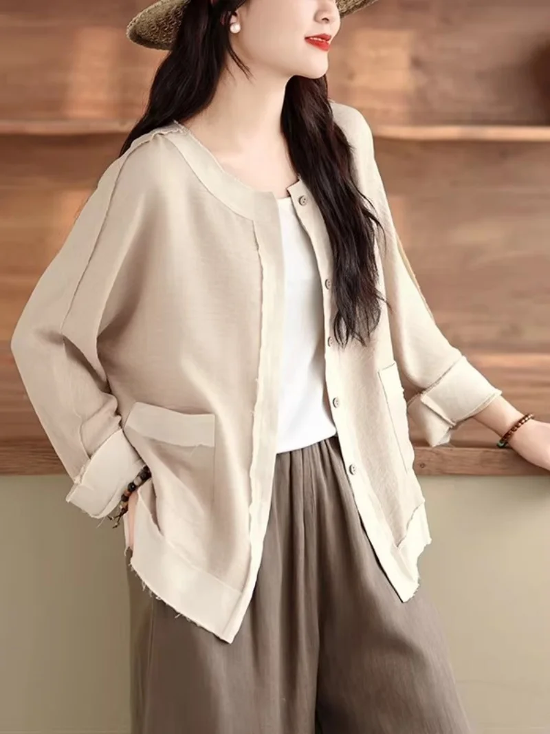 

Retro Irregular Shirt Jacket Women 2026 Summer Vintage Loose Fit Blouse Oversized Thin Casual Top j375