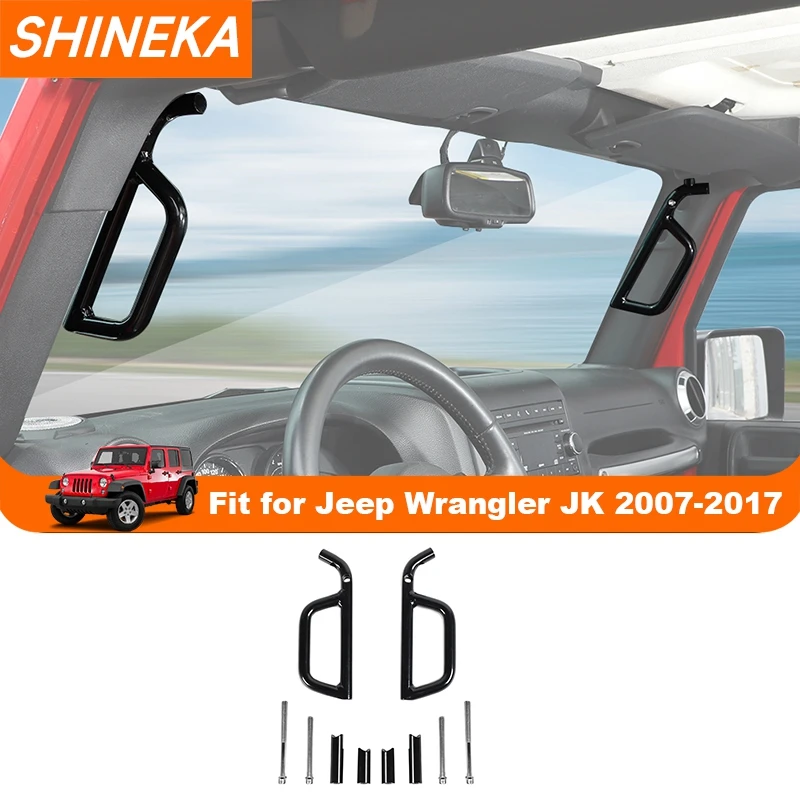SHINEKA Aluminum Alloy Front Door Top Grab Handle Black Armrest Accessories for Jeep Wrangler JK 2007 2008 2009 2010 2011-2017