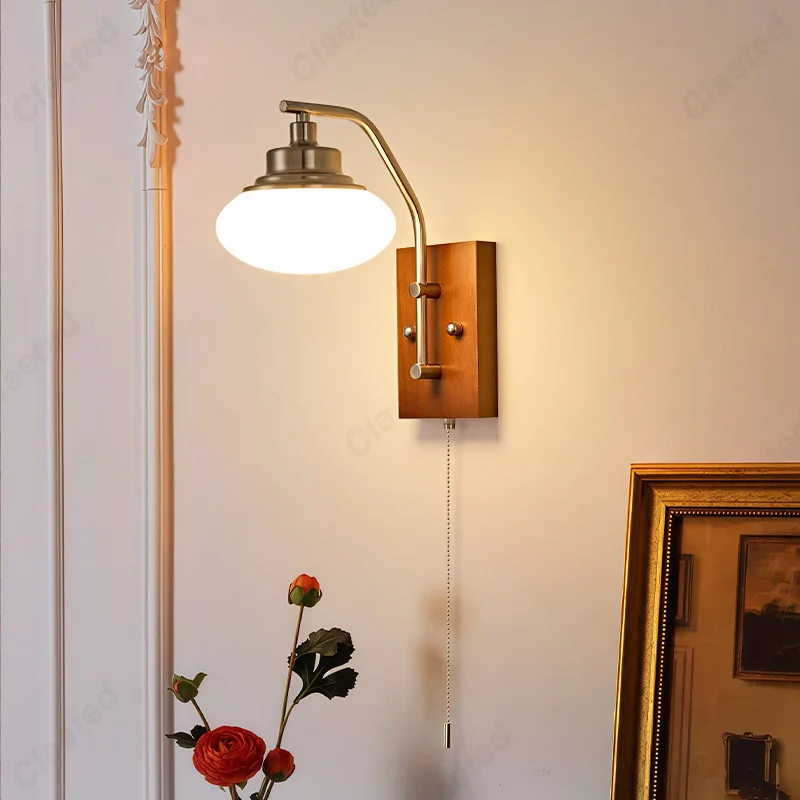

European Retro LED Bedroom Bedside Zipper Wall Lamp Living Room Study Decorative Lighting