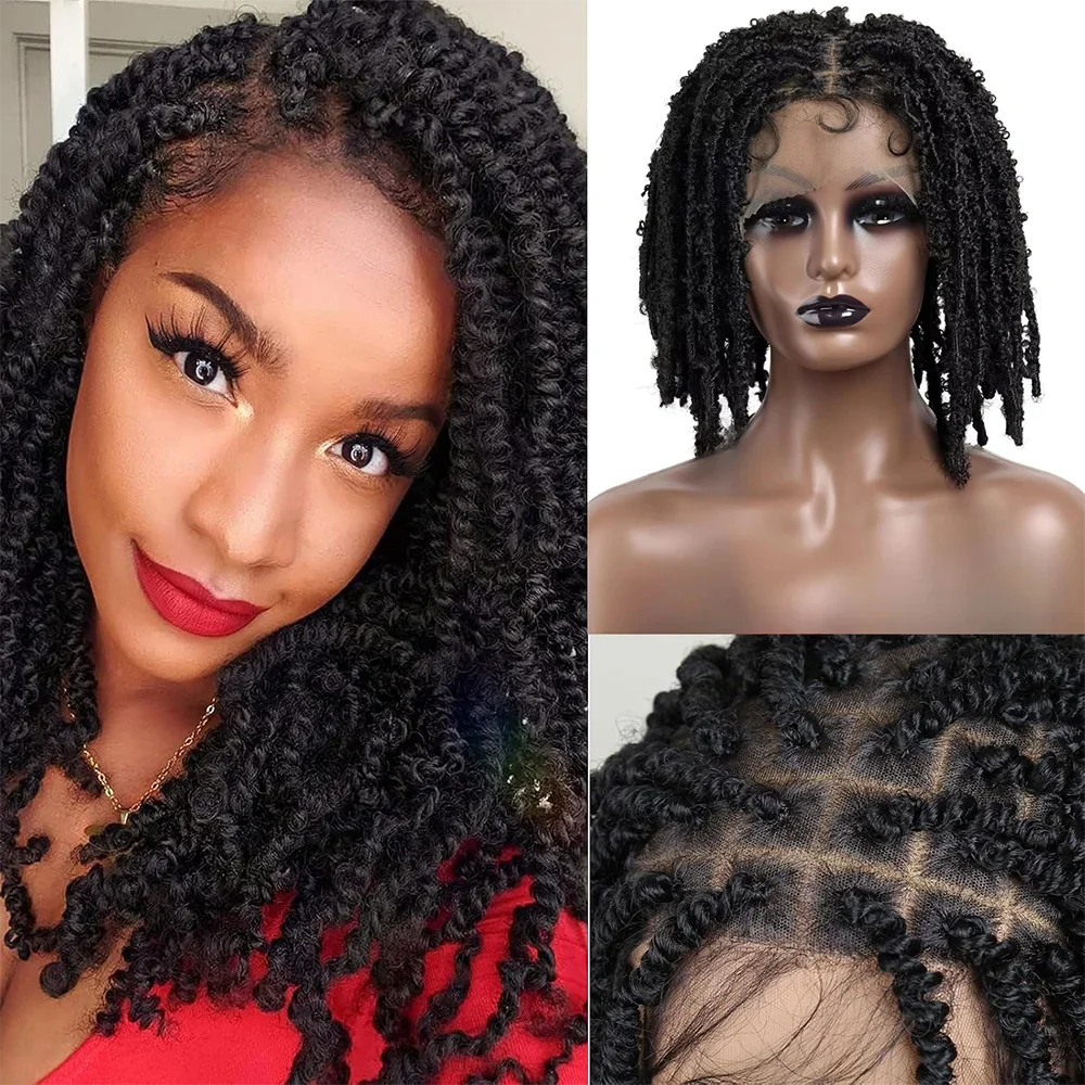 14 "Korte Knooploze Gevlochten Lace Front Synthetische Pruiken voor Vrouwen Box Braid Pruik Vlinder Bob Gevlochten Pruiken Volledig met Baby Haar