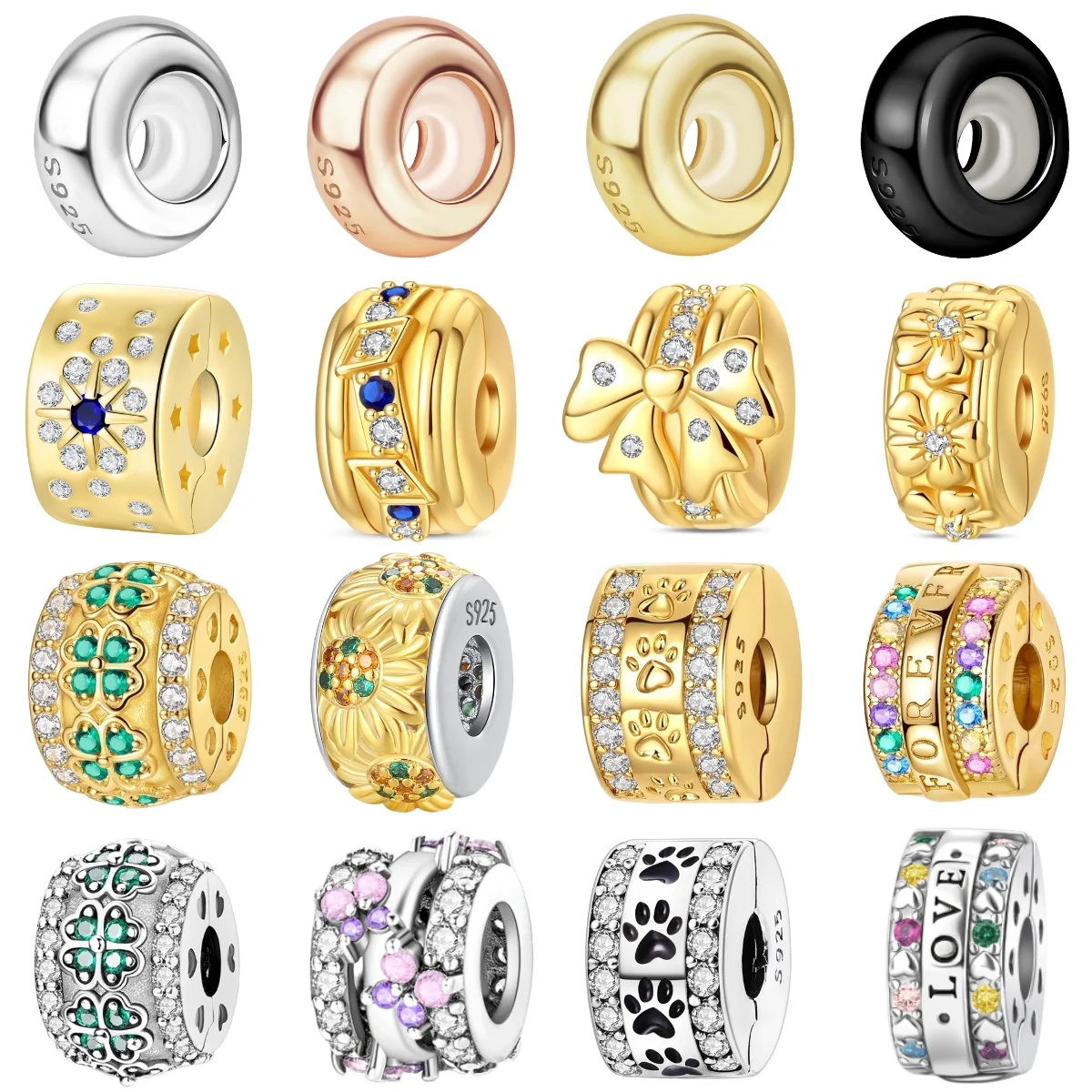 

Simple 925 Sterling Silver Spacer Clip Beads For Original Bracelets Color Rubik's Cube Charms DIY Bracelets Classic Fine Jewelry