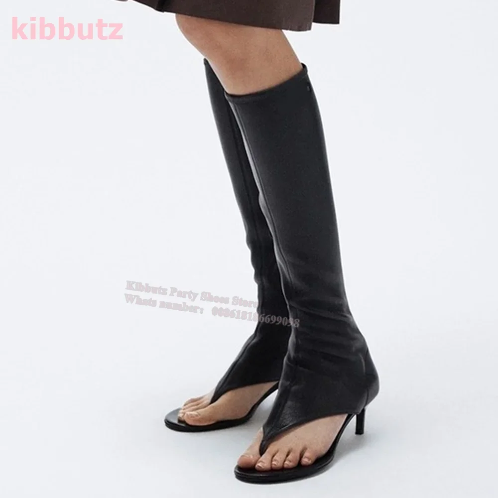 Clip Fish Mouth Teeth Sandals Boots Mid Thin Heel Genuine Leather Elastic Solid Side Zipper Runway Show Fashion Sexy Women Shoes