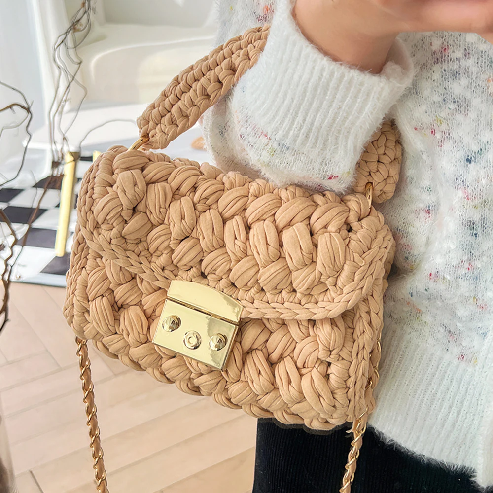 Imagem -02 - Handmade Woven Tassel Handbag para Mulheres Knitting Wool Shoulder Bolsa Designer Crochet Crossbody Bags Cor Yarn Purses Novo