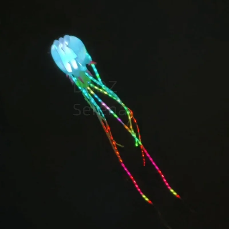 18M Jellyfish LED night flying soft inlatable show kite 30D ripstop nylon with remote control and battery surper hight brightnes