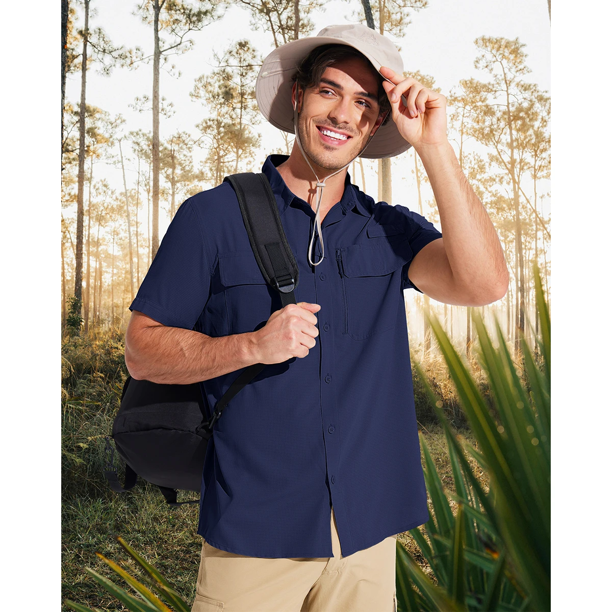 EKLENTSON Men's Sun Shirts UPF 50+ Short Sleeve Button Down Quick Dry Cooling Shirts for Fishing Hiking Safari