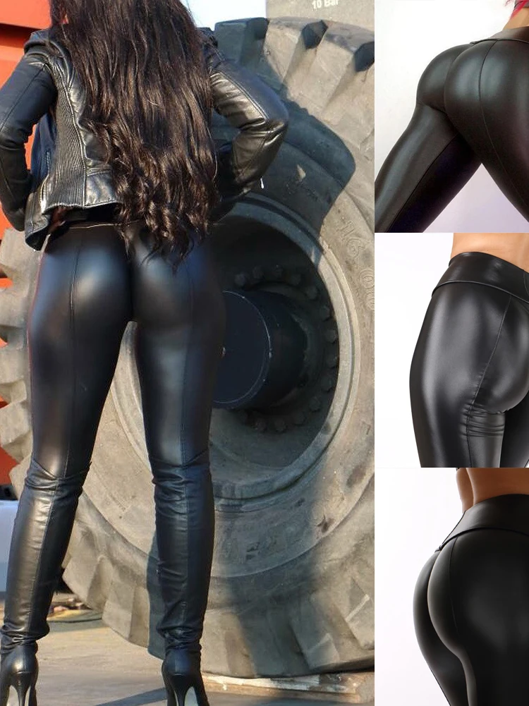 High-Waist PU Yoga Exercise Fitness Leggings Women's Street Style Sporty Tight Pants Spring Collection Gymwear