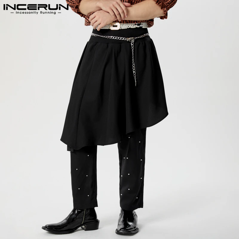 INCERUN Men Irregular Skirts High Waist Patchwork Loose Casual Men Bottoms Streetwear 2024 Personality Fashion Male Skirts S-5XL