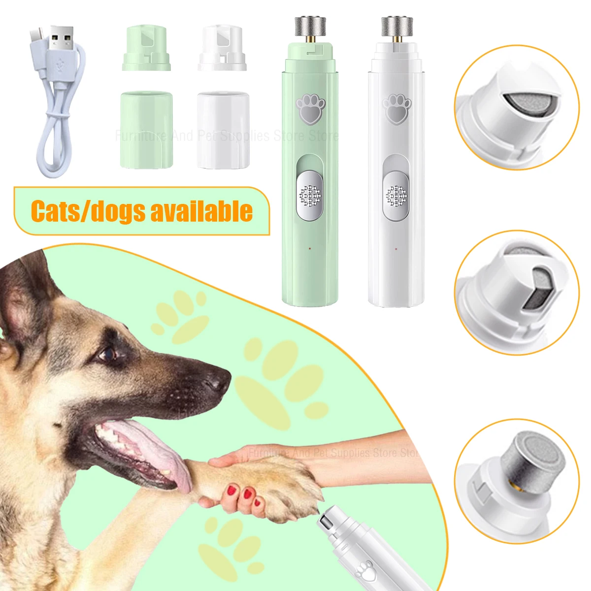 

Electric Dog Nail Grinder Pet Nail Clipper USB Rechargeable Pet Nail Trimmers Painless with Polisher Wheel for Small/Large Pets