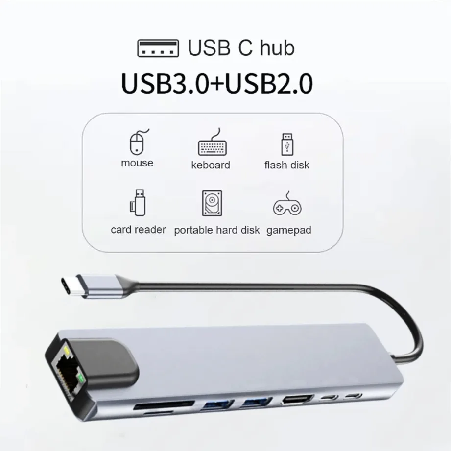NEW USB C Hub 8In1 7In1 Type C Docking Station with USB3.0/2.0 HDMI SD/TF Card Reader PD Fast Charge for MacBook Notebook Laptop image 6