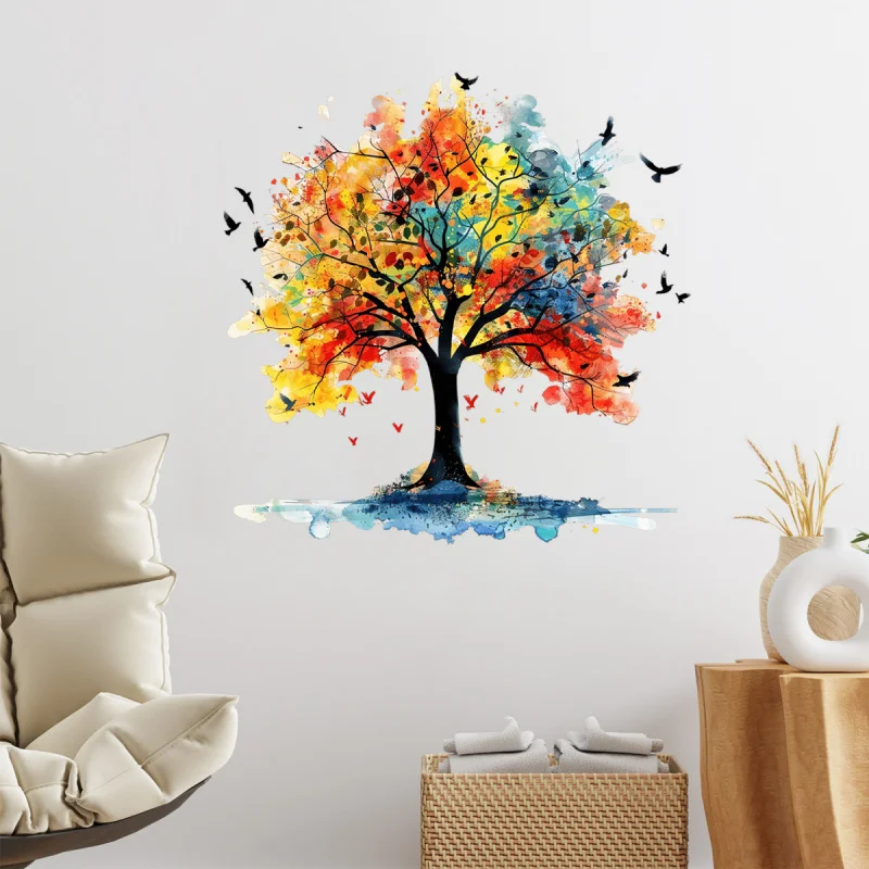 

Colorful Tree Stickers Cozy Home Decor Painting Vibrant Creative Wall Stickers Hot Sale Self-Adhesive Removable