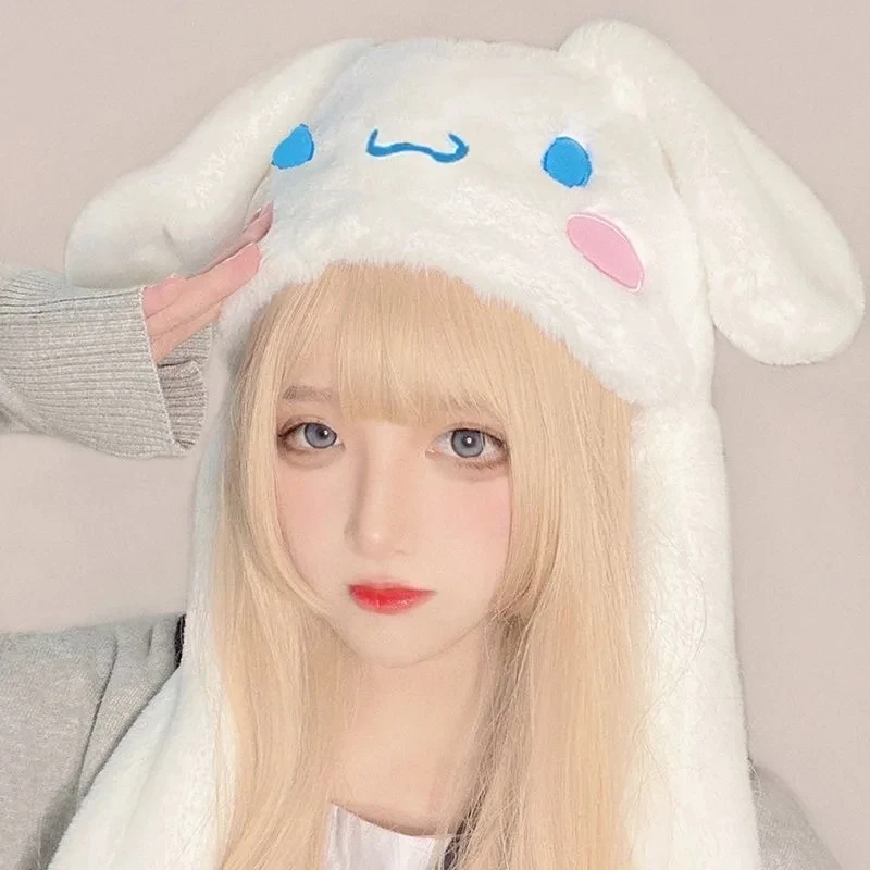 Kawaii Sanrios Hat Cinnamoroll Accessories Cute Plush Hat Keep Warm Bunny Hat Ears Up Plush Toy for Kids Girl Winter Cap