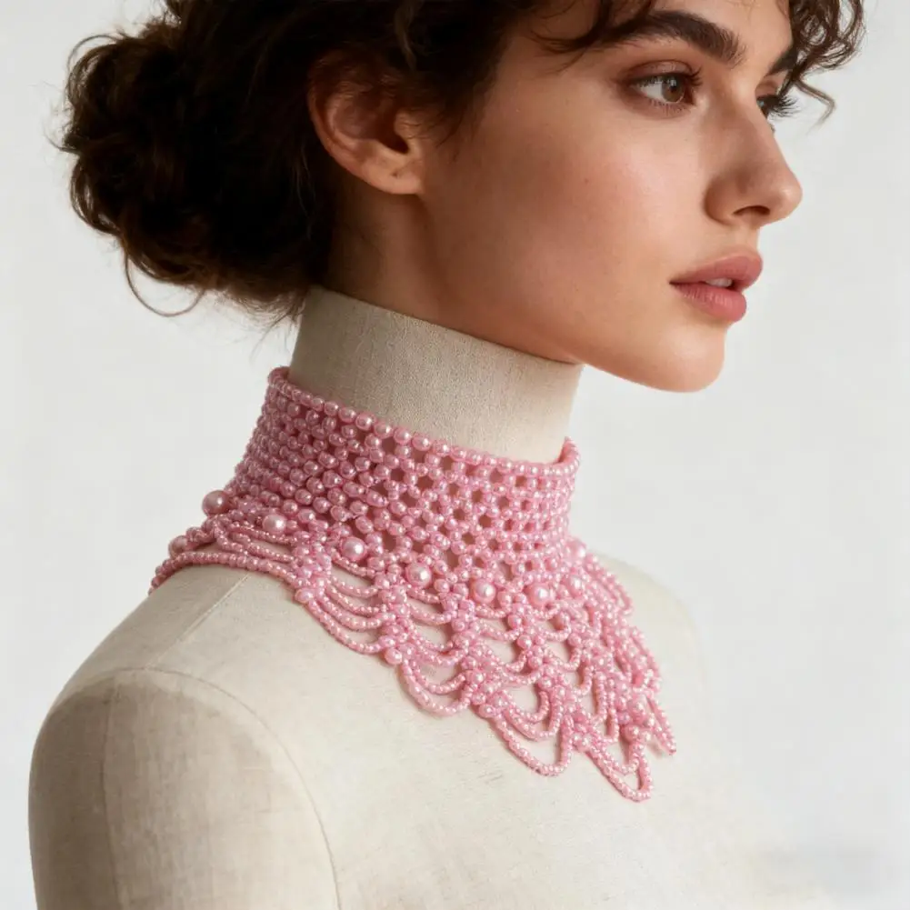 

Winter Vacation Party Necklace Imitation Pearl Bib Necklace Elegant Multi-layered Imitation Pearl Fake Collar Necklace for Solid