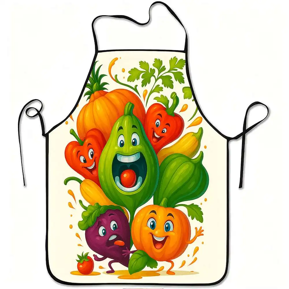 Funny Cartoon Vegetable Apron, Cute Fruit and Veggie Graphic Cooking Bib, Healthy Kitchen Decor, Novelty Gift for Chef