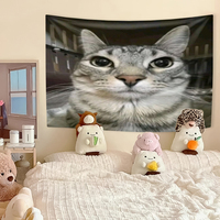 Funny Cat Meme Tapestry Kawaii Animal Home Decor Wall Hanging Covering Cloth Bedroom Dorm Background Festival Gift