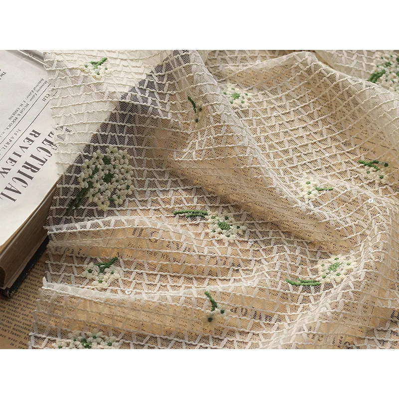 Elegant Dandelion Embroidered Mesh Fabric with Sequins for Summer Dressmaking By The Meter