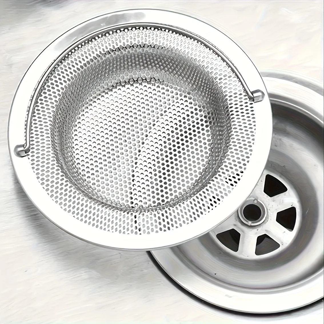 1pc of stainless steel sink filter with handle - rust-proof and mesh filter, suitable for kitchen and bathroom sinks