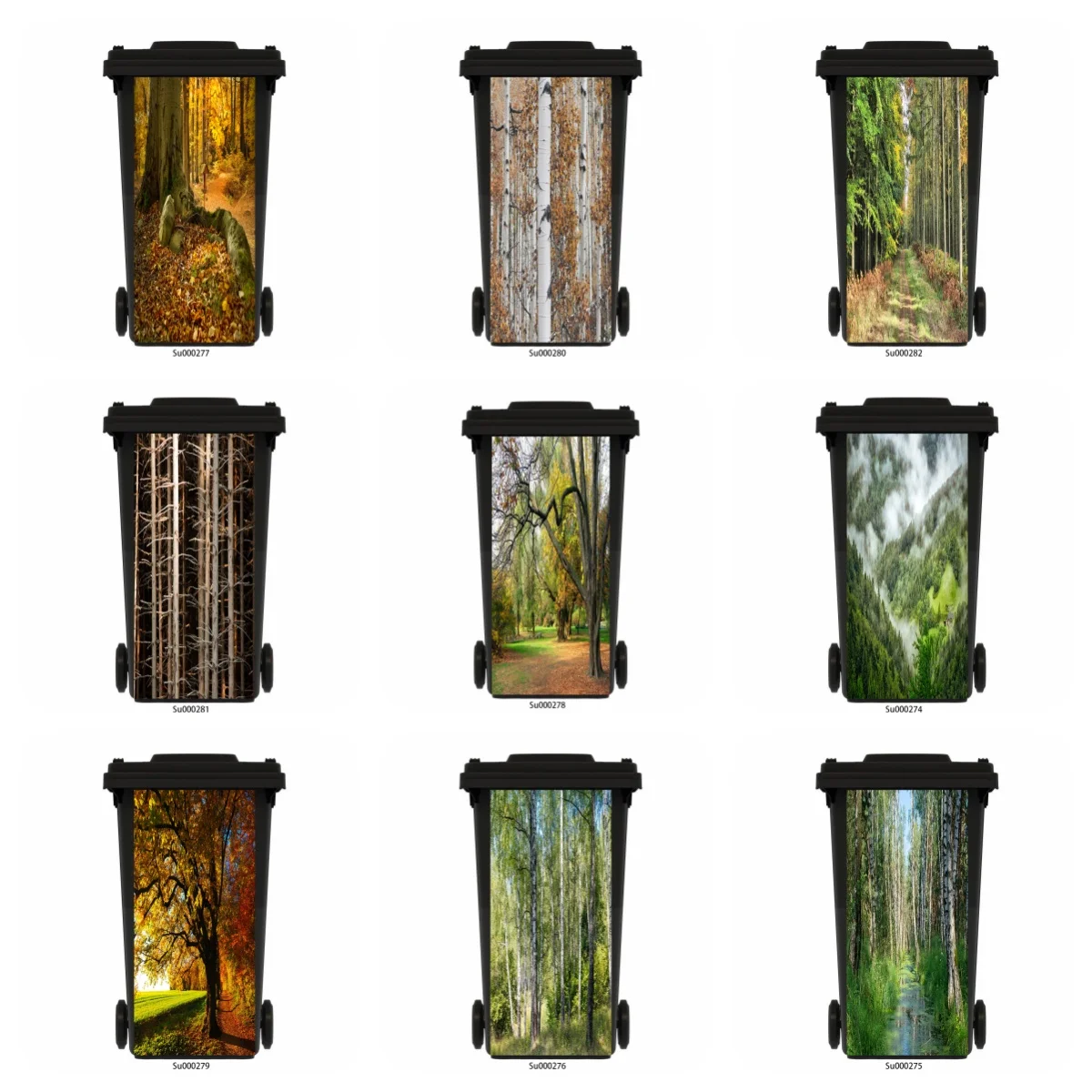 Birch Tree Forest Wheelie Bin Stickers Waterproof Decals Wallpaper Home Outdoor Restaurant Trash Can Cabinets Decoration