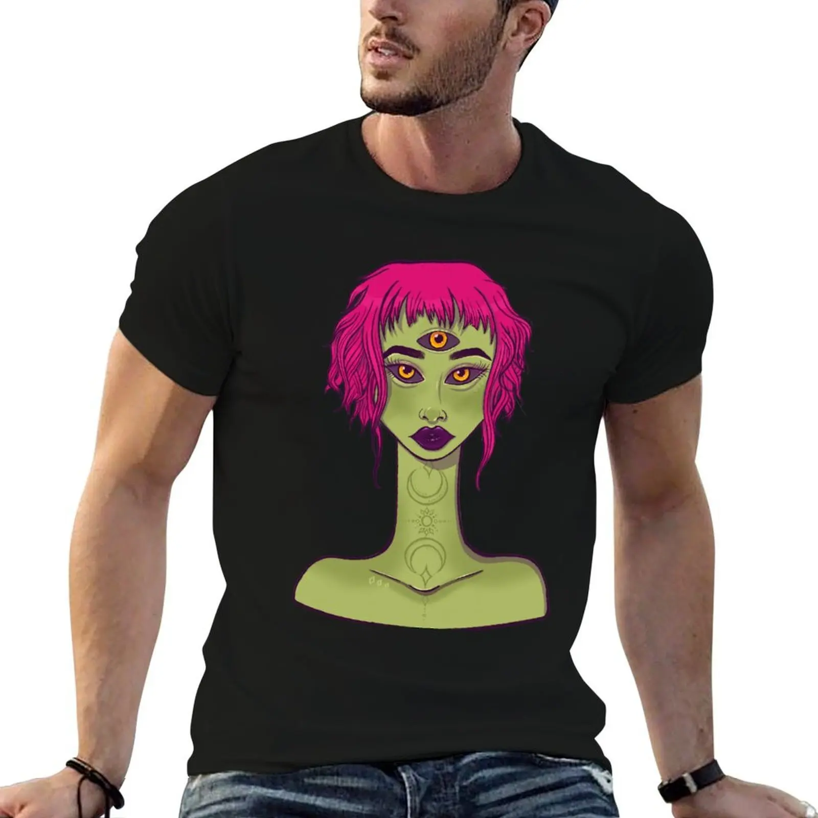 

Alien with pink hair T-Shirt man t shirt heavy cotton t shirt man luxury funny t shirts cotton T-Shirt