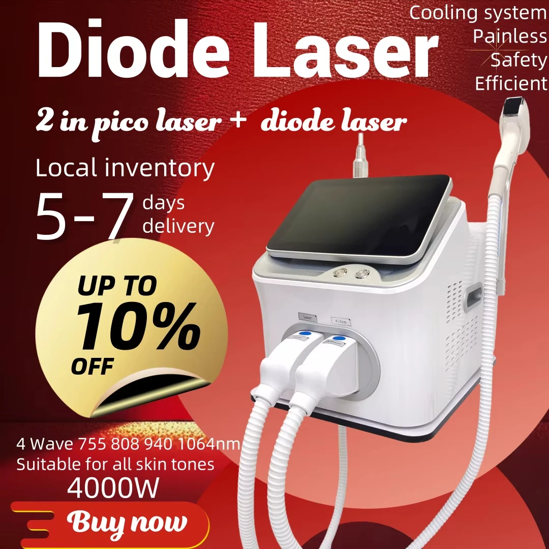 

2 in 1 808NM Ice Handle Diode Laser Permanent Hair Removal Q Switched Picosecond Portable Picosecond Tattoo Machine 4000W