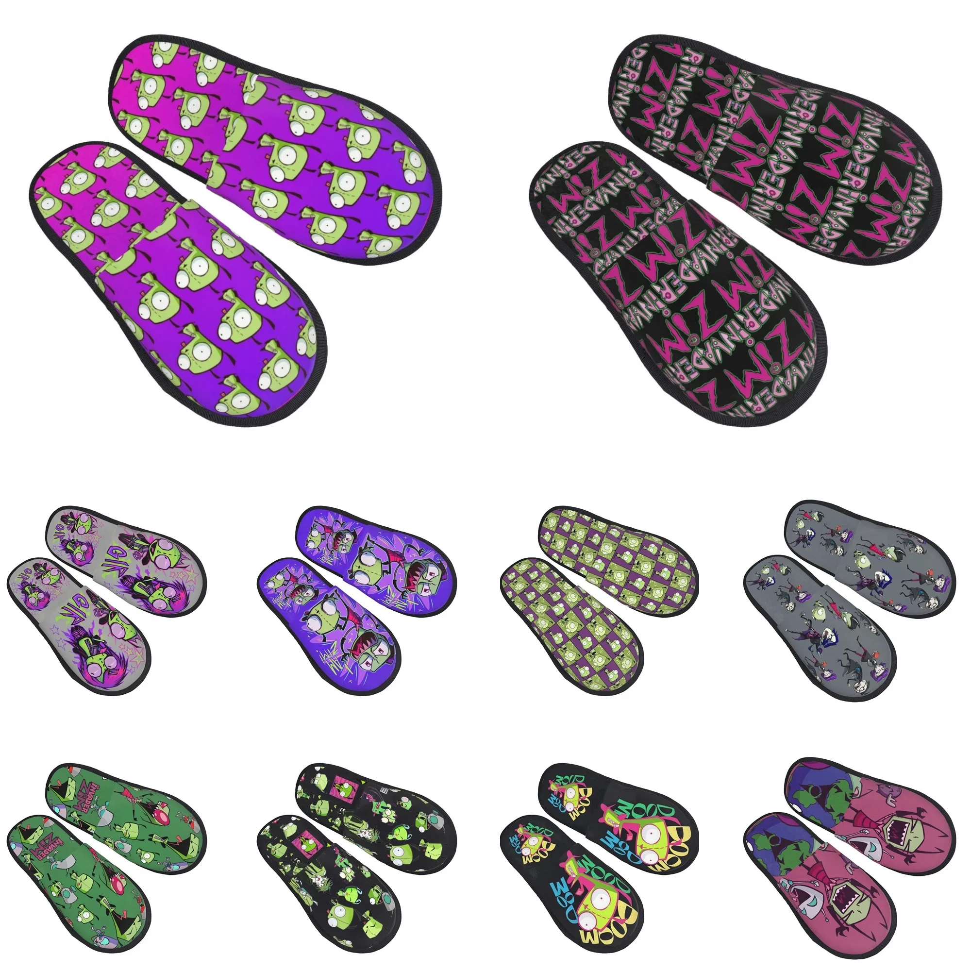 Benutzerdefinierte Druck Frauen süße Cartoon I-Invader Z-Zim Hausschuhe gemütliche warme Memory Foam flauschige Slipper Indoor Outdoor Schuhe